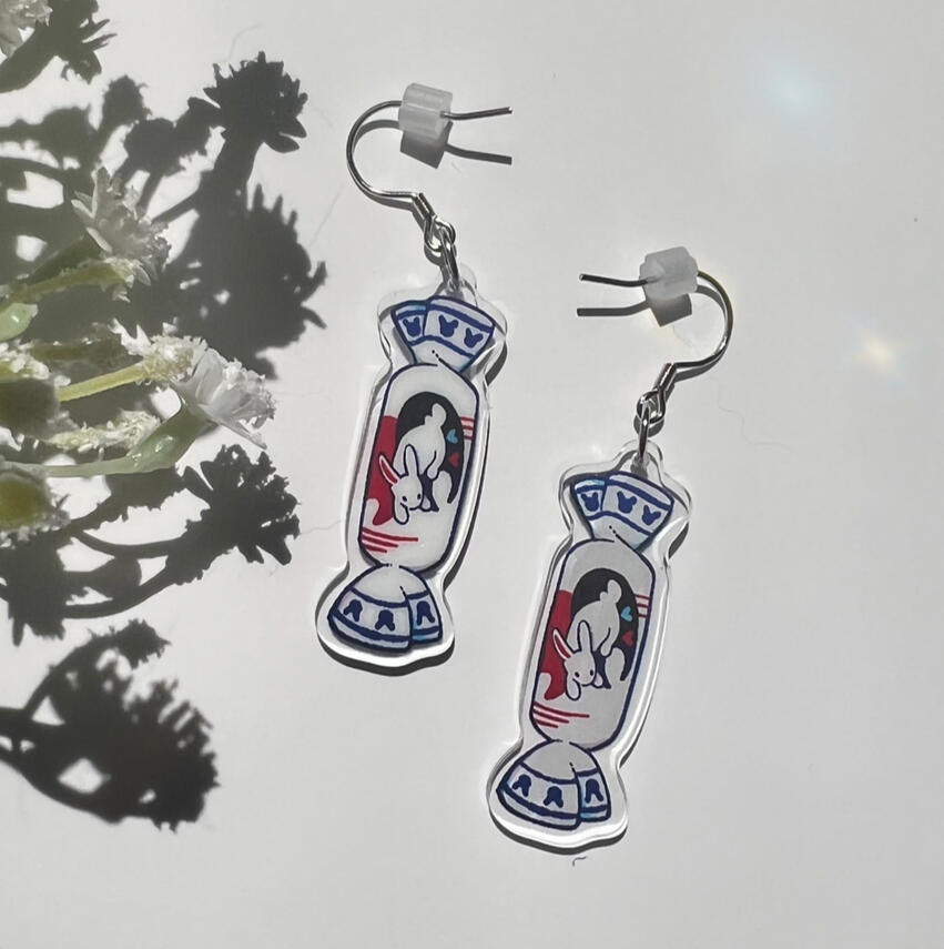 white rabbit earrings